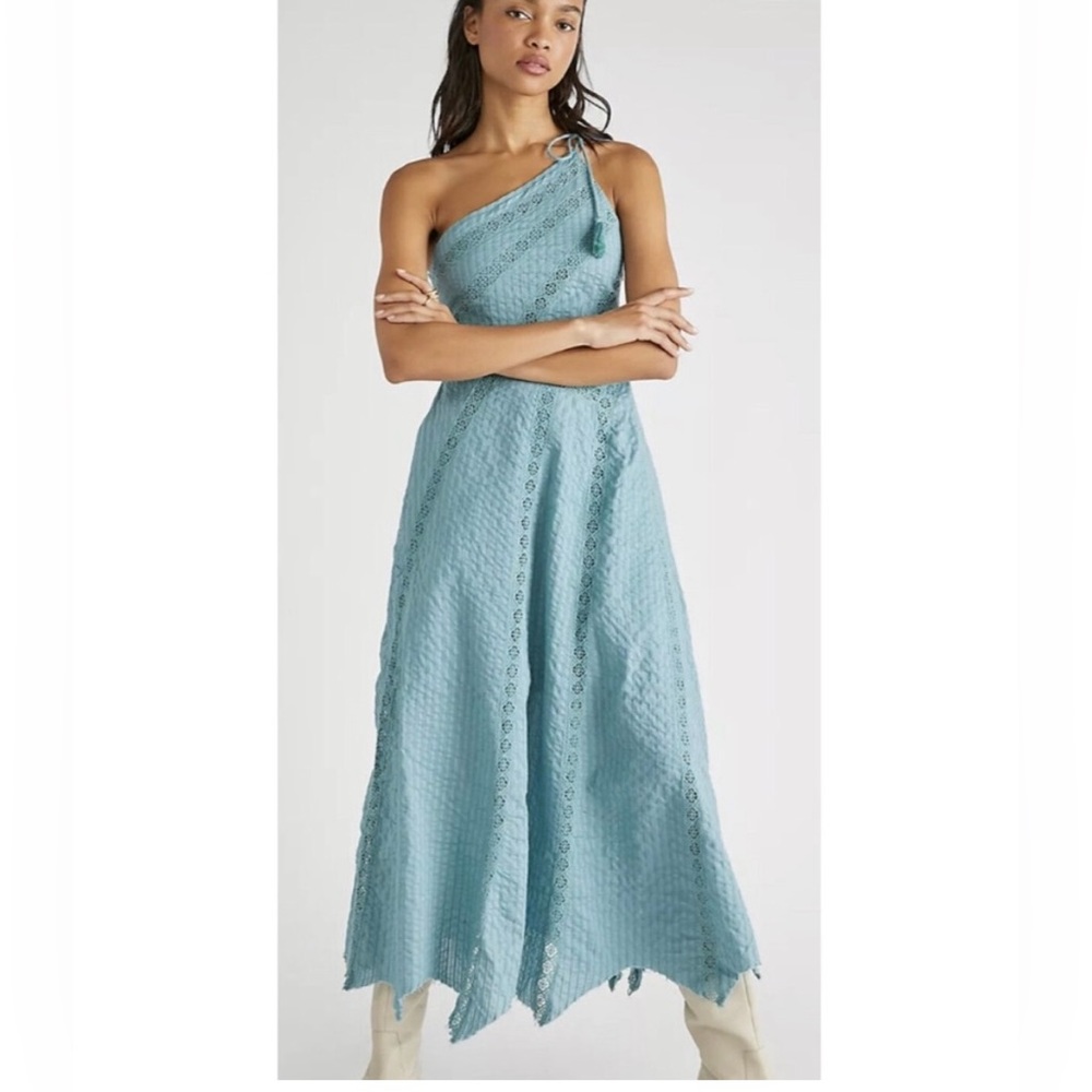Free People One-Shoulder Maxi Dress in Light Blue